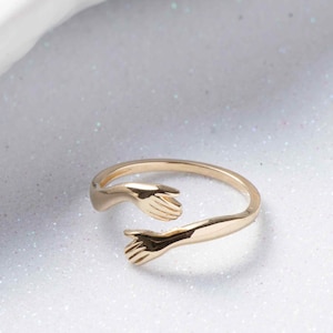 Hug Ring - 14K Solid Gold Hugging Ring - Hand Ring - Love Hug Ring - Gold Friendship Ring