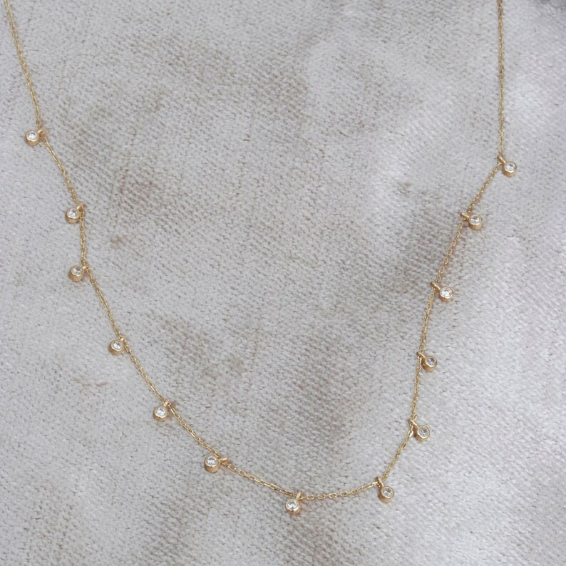 Dainty Choker Necklace 14K Gold Station Necklace Diamonds by the Yard