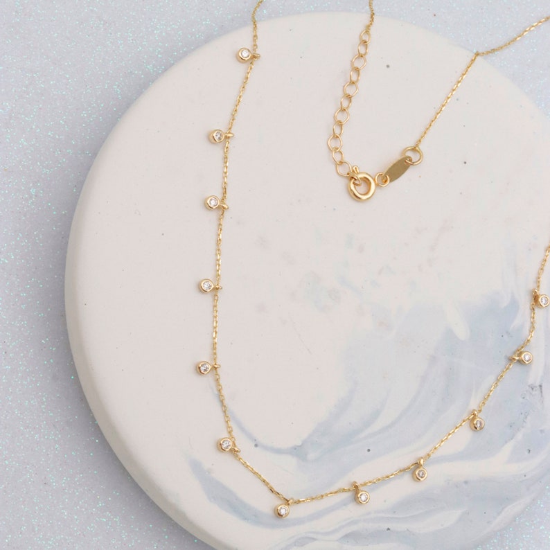 Dainty Choker Necklace 14K Gold Station Necklace Diamonds by the Yard