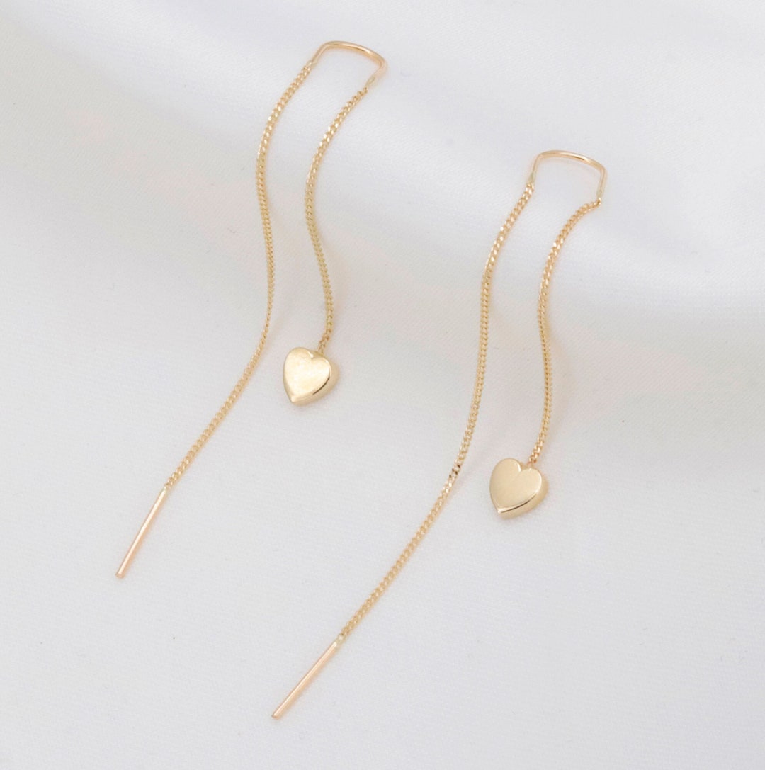 Heart Threader Earrings 14K Gold Chain Earrings Minimalist Earrings Ear