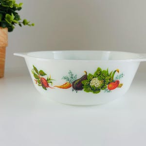 Casserole Dish Milk Glass Baking Dish Featuring a Tuscany Garden Market on Front and Back Pyrex Dish Made in England Vintage Kitchen Decor