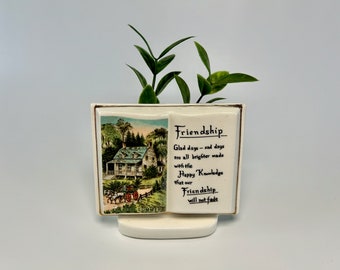 Friendship Mini Planter Picture of Historic Home with Horse and Carriage 'Friendship Will Not Fade' by Currier and Ives Vintage Home Decor
