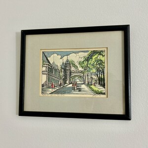 Ink and Watercolour 1970's Matted Sketch of Porte St. Louis in Quebec City Signed by Jacques Original Art Work Wall Decor Vintage Home Decor