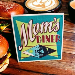 Mom&#39;s Diner Sign, Retro tiered tray decor sign, Retro. kitchen sign, Gift for Mom