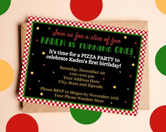Pizza Party - First Birthday Party Invitation - Custom Birthday Invite - Digital Download