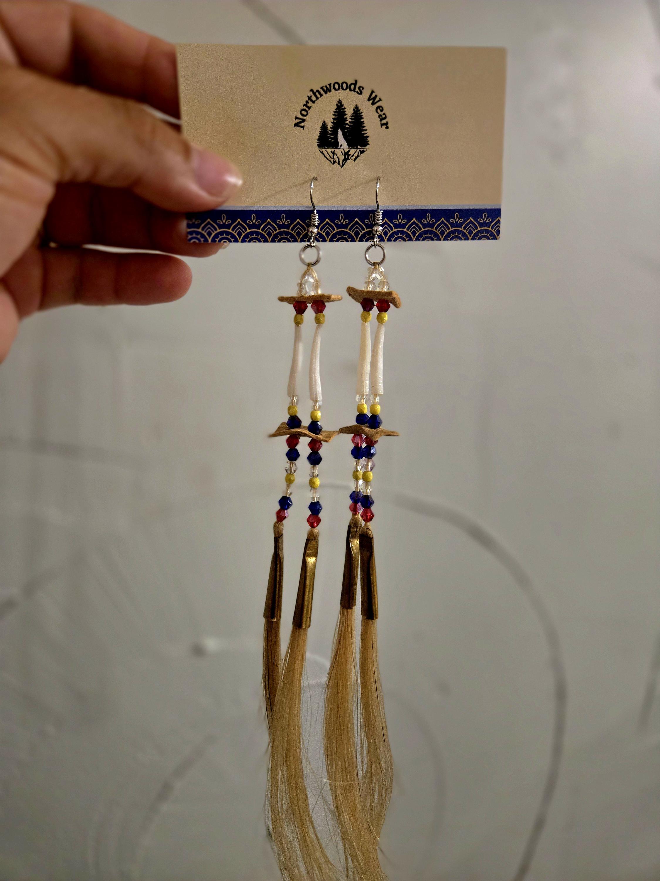 Dentalium Shell Earrings With Horse Hair Authentic Oneida/ojibwe Native ...