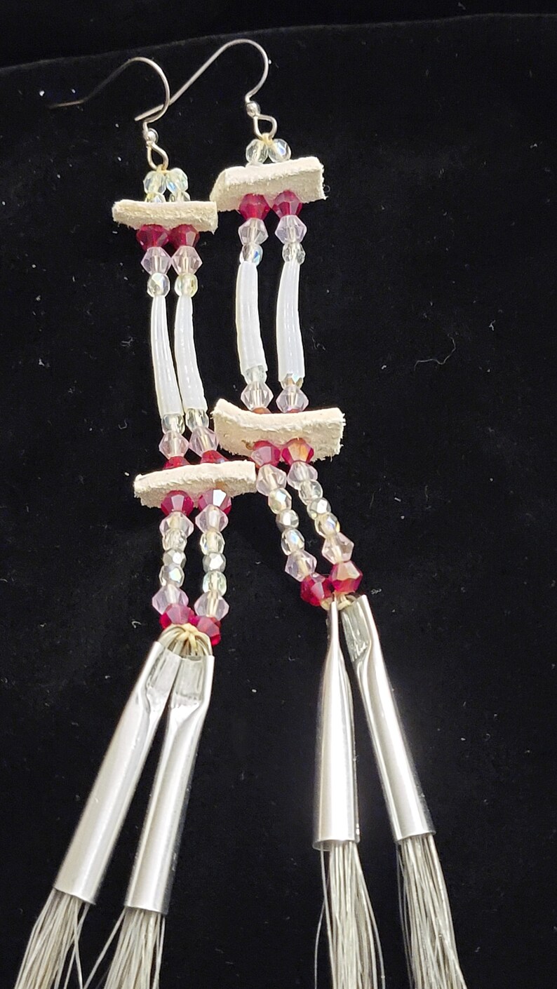 Dentalium Shell Earrings With Horse Hair Authentic Oneida/ojibwe Native ...