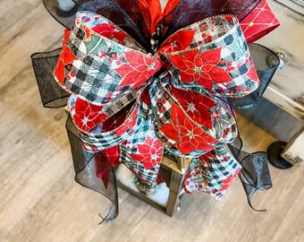 Single Poinsetta Lantern/Tree Topper Bow