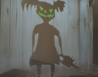 Halloween Outdoor, Halloween Yard Stake, Shadow Casting, Colorful Zombie Girl Sculpture, Spooky Lawn Art, Garden Decoration for Fall Season