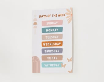 Digital Download Boho Days of the Week| Boho Playroom Poster|Homeschool Resources Kindergarten Preschool Printables
