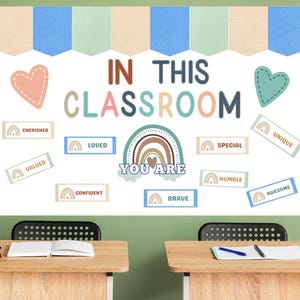 Boho Classroom Bulletin Board Sets – Boho Motivational Decorations with Rainbow Accents