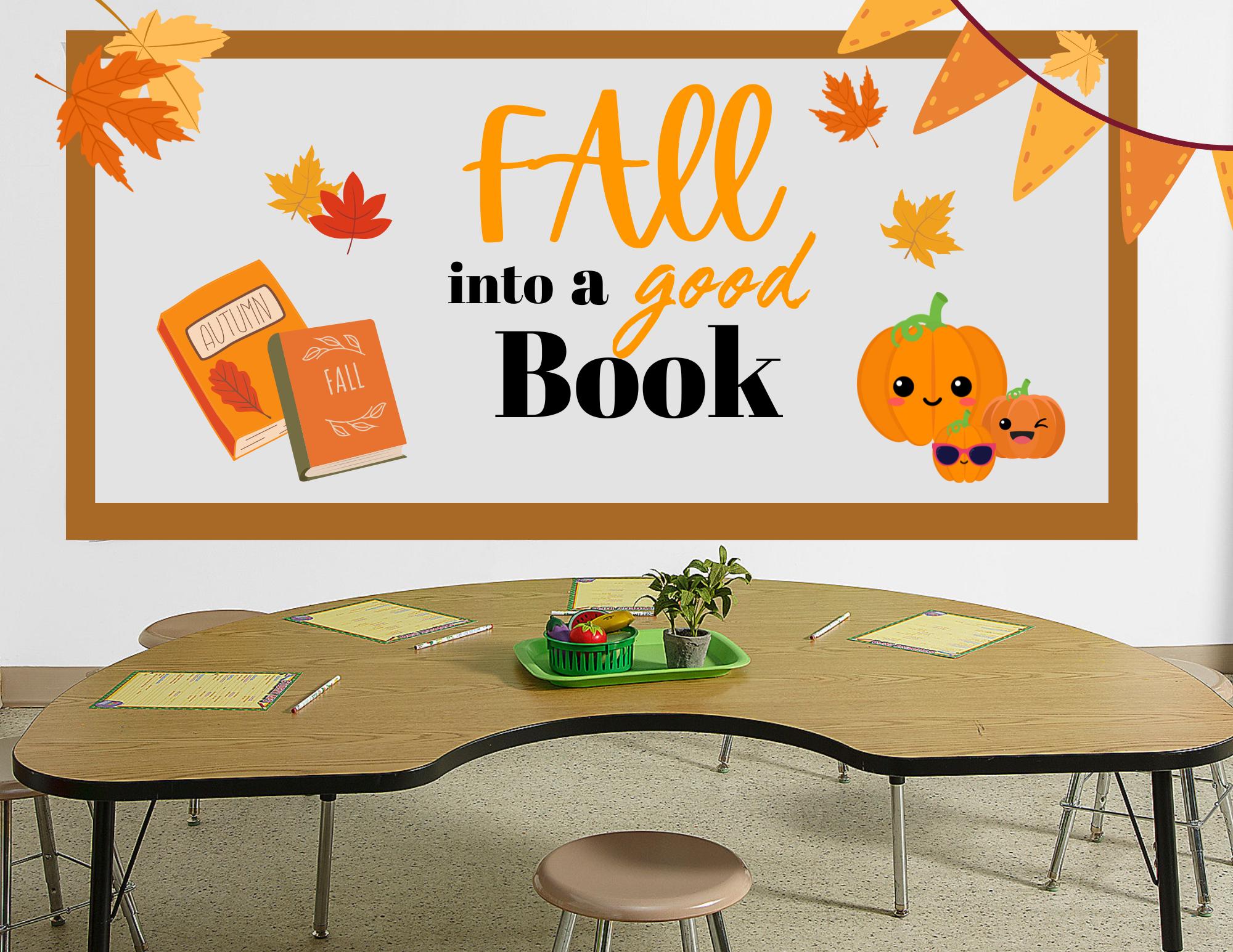 Fall Into A Good Book Bulletin Board | Autumn Reading Classroom Decor
