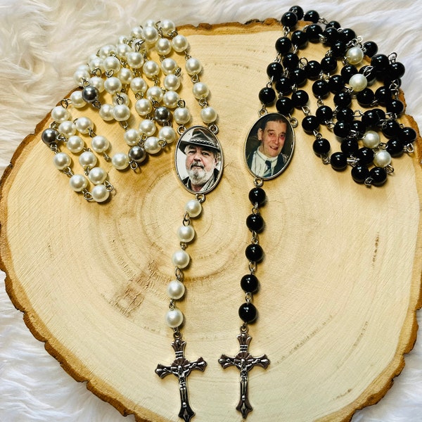 PERSONALISED ROSARY BEADS with photo Black or Cream