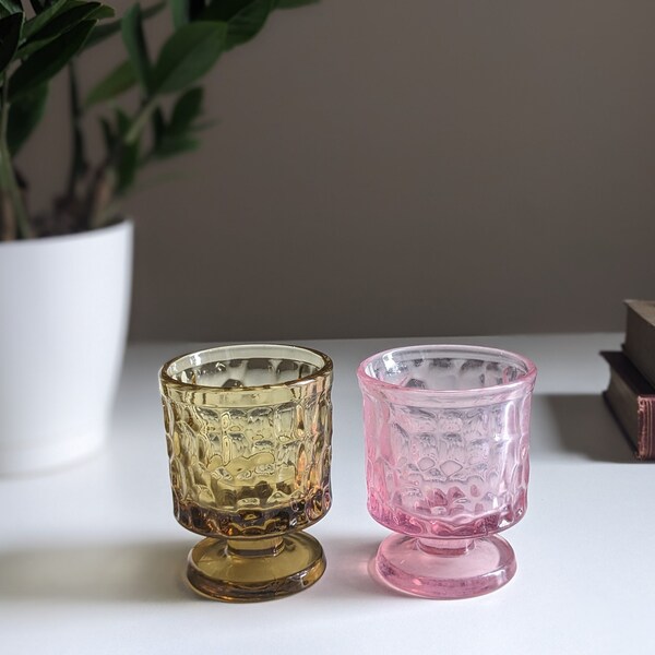 Boho glasses | FOSTORIA LEMON TWIST  | Pink or Amber | Pebble beach footed goblet short