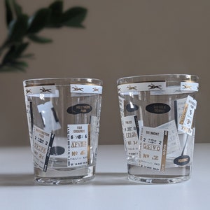 Kentucky Derby Lowball glasses | MCM old-fashion whiskey & cocktail glass | Helen Luger rocks cups | 2pc set | Horse race motif