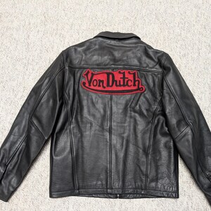 vintage Y2K leather jacket VON DUTCH black custom MOTORCYCLE biker patches