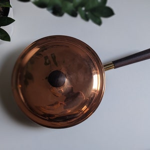 Made in Italy saute pan | MCM Aluminum Frying pan with teak handles | Vintage Copper Double Boiler Pan | Mid century style skillet