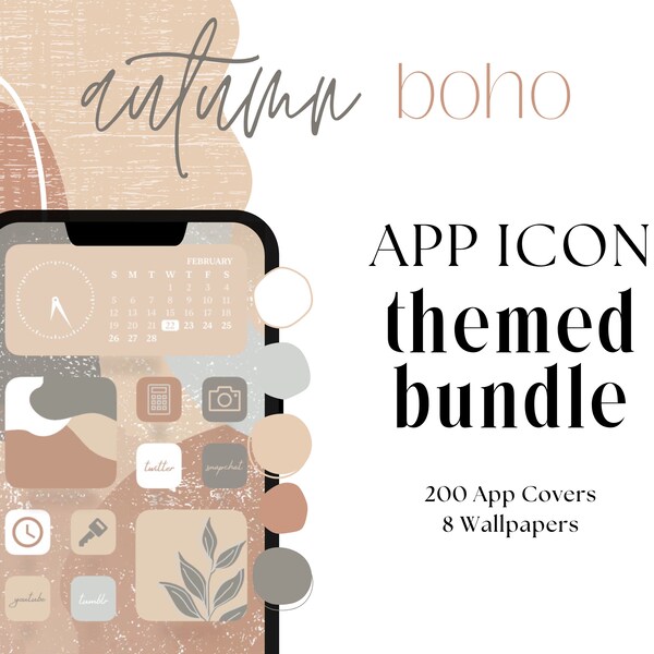 covers app on iphone App Icon Bundle, Autumn Boho Themed Design, Wallpaper Pack, Neutral Design, iOS 16 Wallpapers, Tan & Beige Motif, iPhone Widget Styles