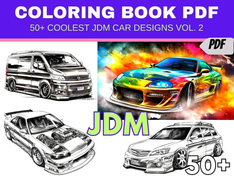 50 JDM Cars Vol.2 Coloring Book Digital Download Coloring Etsy