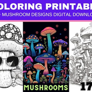 Mushrooms Coloring Pages Digital Download Coloring Book PDF Download Magical Mushrooms