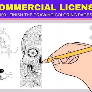 Finish the Drawing Pages with Comercial License or Private Use Digital Download Coloring Bundle KDP