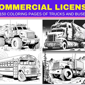 Trucks Coloring Pages with Comercial License or Private Use Digital Download Coloring Bundle KDP
