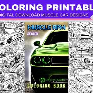 Muscle Car Coloring Pages 33 Detailed Designs Digital Download Printable Adult Coloring Book PDF