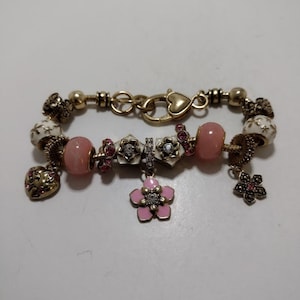 Pink and Gold Flower Charm Bracelet