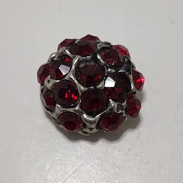 Vintage Red Rhinestone Domed Button