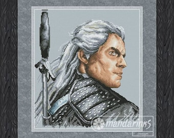 Patrón de punto de cruz digital de The Witcher (gráfico DMC) para bordado, descarga instantánea