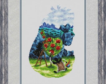 Silueta 1 Patrón de punto de cruz digital DMC Gráfico Bordado Descarga instantánea