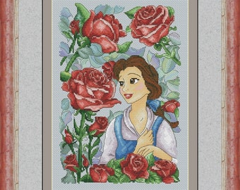 El jardín de Bella, patrón de punto de cruz digital, gráfico DMC, bordado, descarga instantánea