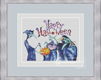 Feliz Halloween patrón de punto de cruz digital DMC gráfico bordado descarga instantánea