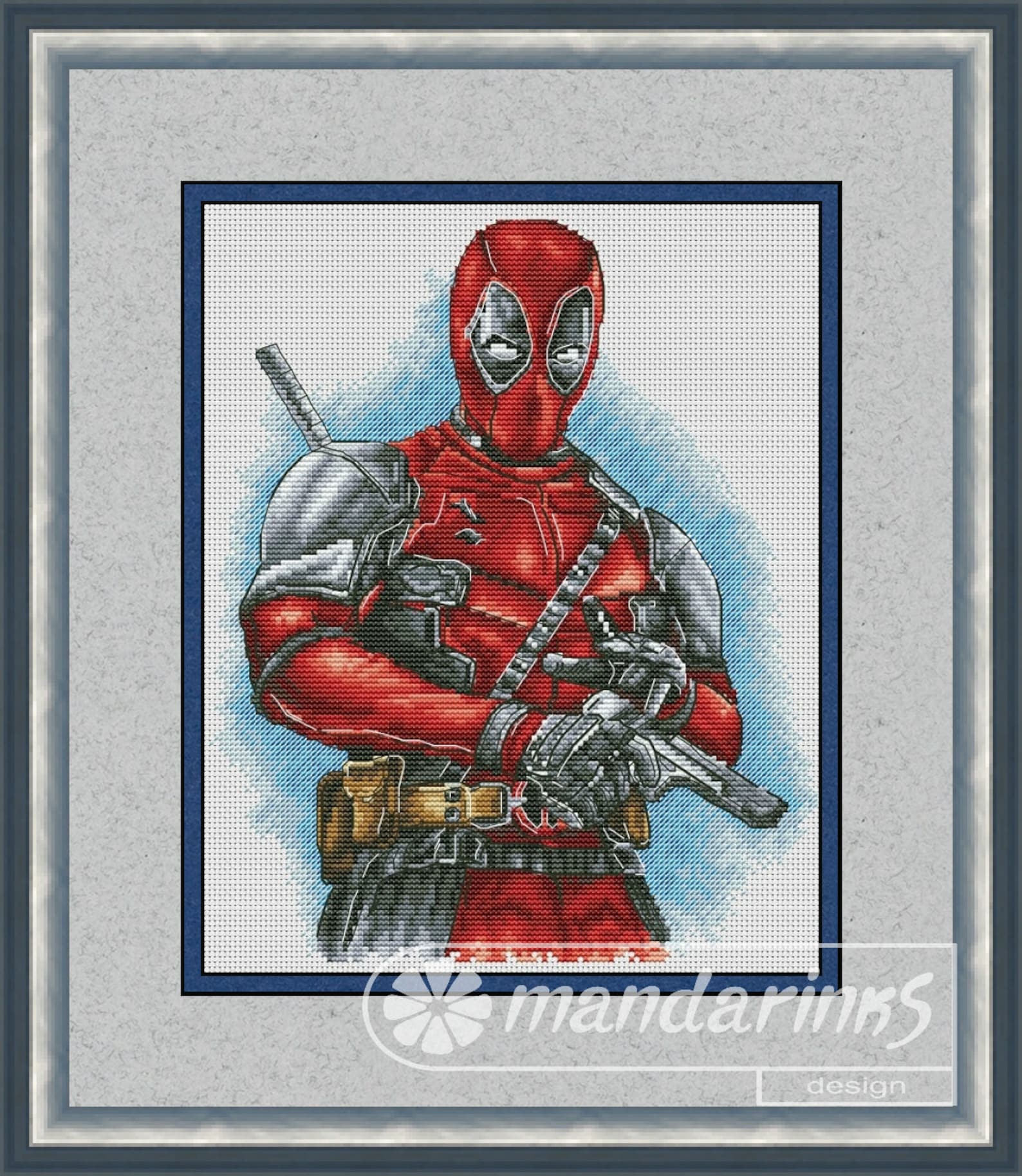 Deadpool Cross Deadpool Digital Cross Stitch Pattern DMC Chart Embroidery Instant ...