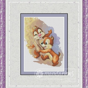 Two chupmunks Digital Cross Stitch Pattern Chart Embroidery Instant Download