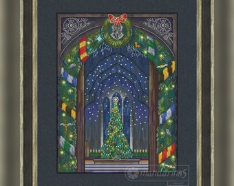 Navidad en el Gran Salón Patrón de punto de cruz digital DMC Gráfico Bordado Descarga instantánea