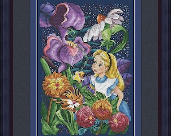 Alice's Garden Digital Cross Stitch Patrón DMC Gráfico Bordado Descarga Instantánea