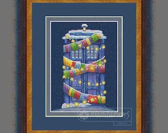 Tardis (Navidad) Patrón de punto de cruz digital DMC Gráfico bordado Descarga instantánea