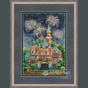 Disneyland Castle, Kalifornien, digitales Kreuzstichmuster, DMC-Diagramm, Stickerei, sofortiger Download