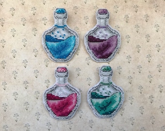 Conjunto de pociones de brujas (4 gráficos) Patrón de punto de cruz digital DMC Gráfico Bordado Descarga instantánea