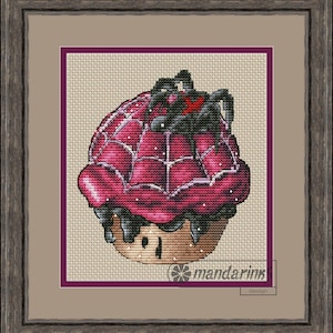Halloween Spider Cupcake Digital Cross Stitch Pattern DMC Chart Embroidery Instant Download