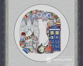 Doctor Who Wreath Digital Cross Stitch Pattern DMC Chart Embroidery Instant Download