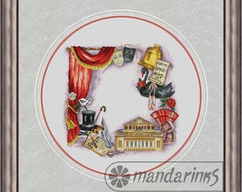 Theater Wreath Digital Cross Stitch Pattern DMC Chart Embroidery Instant Download