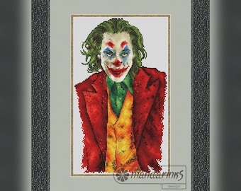 Patrón de punto de cruz digital con retrato de Joker, gráfico DMC para bordado, descarga instantánea