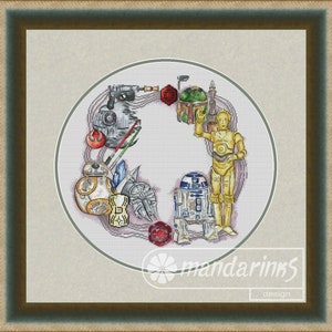 Star Wars Wreath Digital Cross Stitch Pattern DMC Chart Embroidery Instant Download