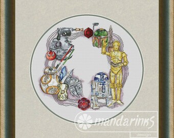 Star Wars Wreath Digital Cross Stitch Pattern DMC Chart Embroidery Instant Download