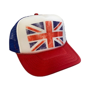 British UK Flag Hat Retro Snapback Adjustable Cap | Vintage RWB Union Jack Trucker Hat