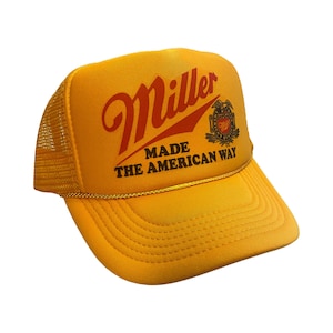 Miller Beer Hat Snapback Adjustable Cap | Vintage Yellow Miller Made The American Way Trucker Hat