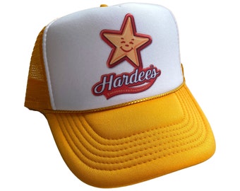 Hardees Hat Snapback Adjustable Cap | Vintage Yellow Carl&#39;s Jr Hardee&#39;s Trucker Hat