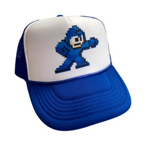 Megaman Hat Snapback Adjustable Cap | Vintage Blue Retro Video Game Mega Man Trucker Hat
